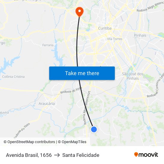 Avenida Brasil, 1656 to Santa Felicidade map