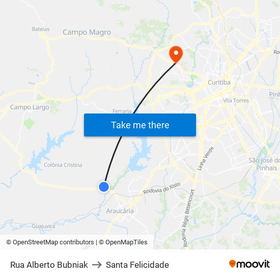 Rua Alberto Bubniak to Santa Felicidade map