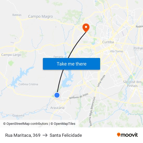 Rua Maritaca, 369 to Santa Felicidade map