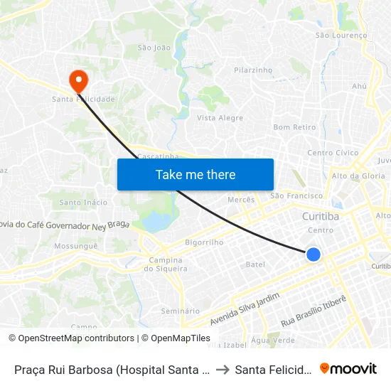 Praça Rui Barbosa (Hospital Santa Casa) to Santa Felicidade map