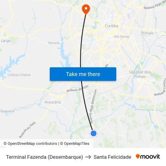 Terminal Fazenda (Desembarque) to Santa Felicidade map