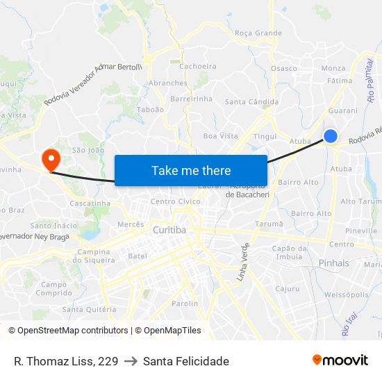 R. Thomaz Liss, 229 to Santa Felicidade map