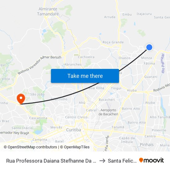 Rua Professora Daiana Stefhanne Da Costa Silva, 22 to Santa Felicidade map