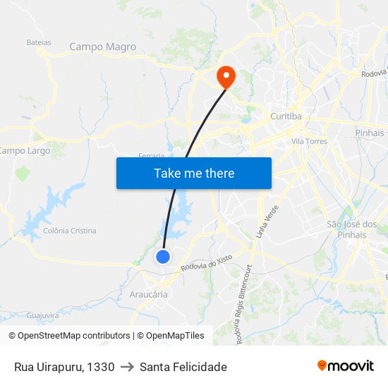 Rua Uirapuru, 1330 to Santa Felicidade map