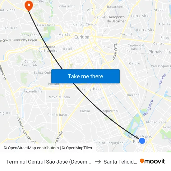 Terminal Central São José (Desembarque) to Santa Felicidade map