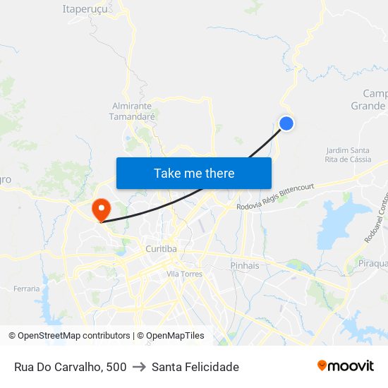 Rua Do Carvalho, 500 to Santa Felicidade map