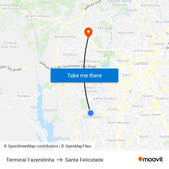 Terminal Fazendinha to Santa Felicidade map