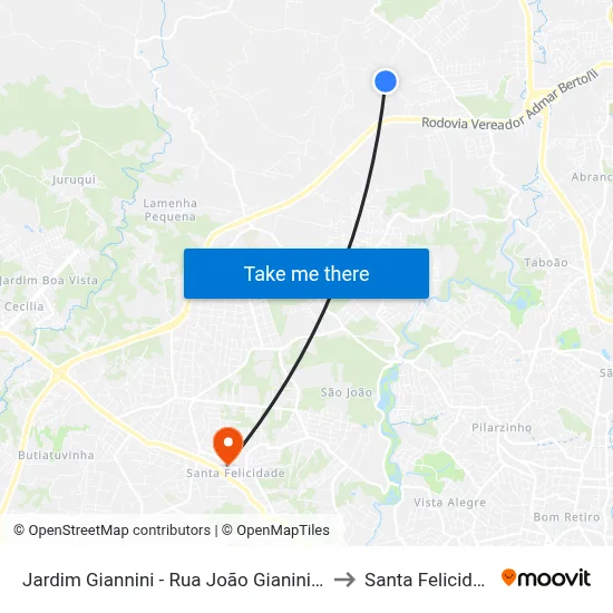 Jardim Giannini - Rua João Gianini, 485 to Santa Felicidade map
