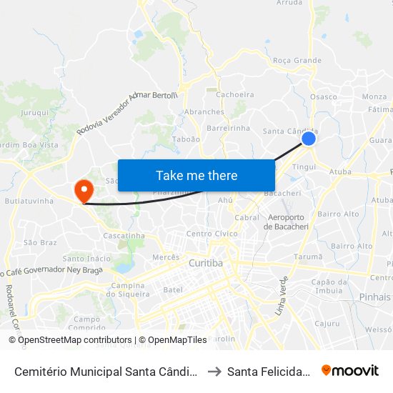 Cemitério Municipal Santa Cândida to Santa Felicidade map