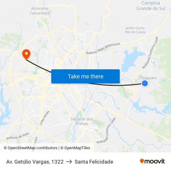 Av. Getúlio Vargas, 1322 to Santa Felicidade map