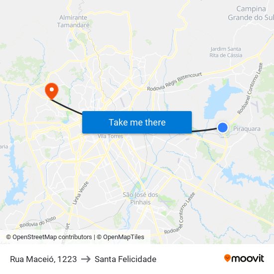 Rua Maceió, 1223 to Santa Felicidade map