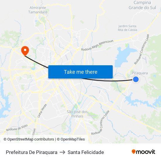 Prefeitura De Piraquara to Santa Felicidade map