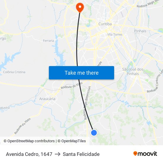 Avenida Cedro, 1647 to Santa Felicidade map