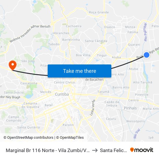 Marginal Br 116 Norte - Vila Zumbi/Vila Liberdade to Santa Felicidade map