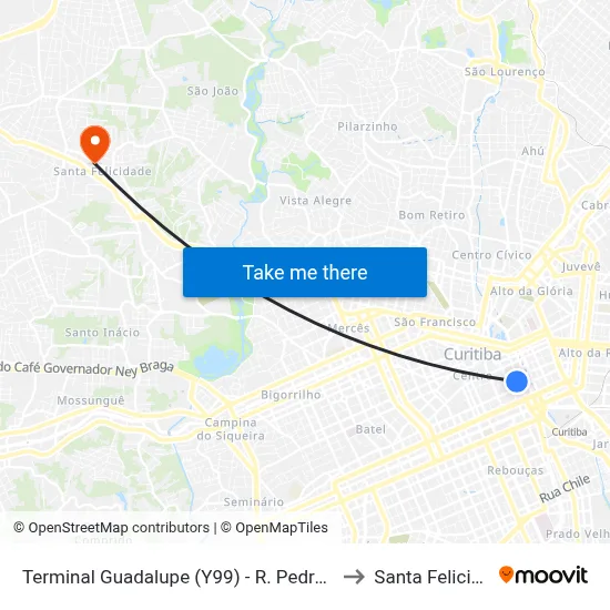 Terminal Guadalupe (Y99) - R. Pedro Ivo, 971 to Santa Felicidade map