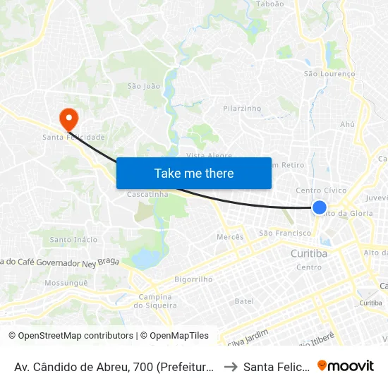 Av. Cândido de Abreu, 700 (Prefeitura de Curitiba) to Santa Felicidade map