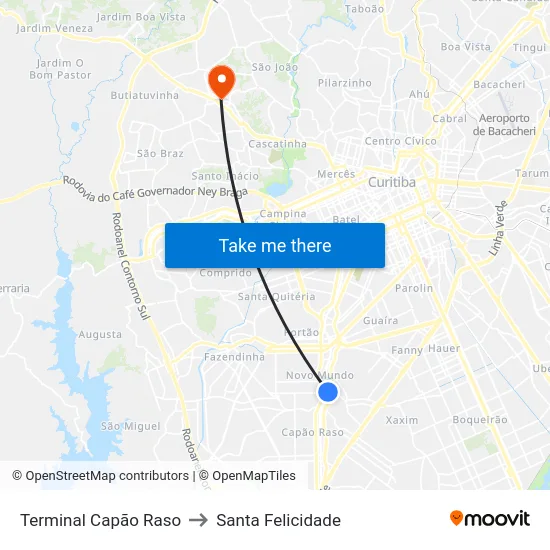 Terminal Capão Raso to Santa Felicidade map