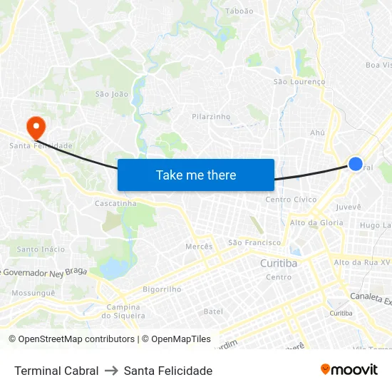 Terminal Cabral to Santa Felicidade map