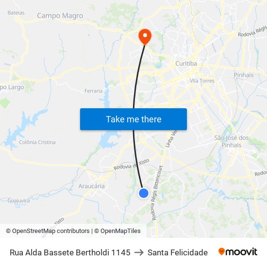 Rua Alda Bassete Bertholdi 1145 to Santa Felicidade map