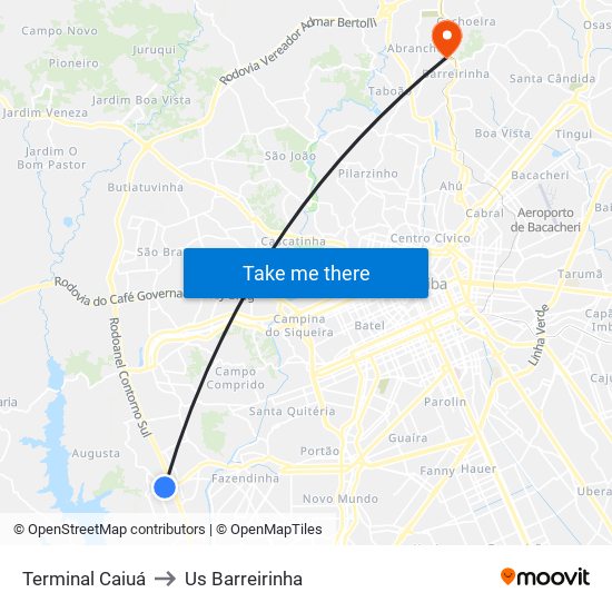 Terminal Caiuá to Us Barreirinha map