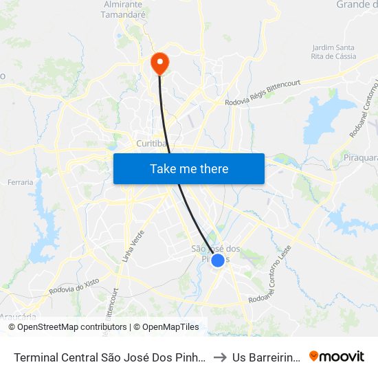 Terminal Central São José Dos Pinhais to Us Barreirinha map