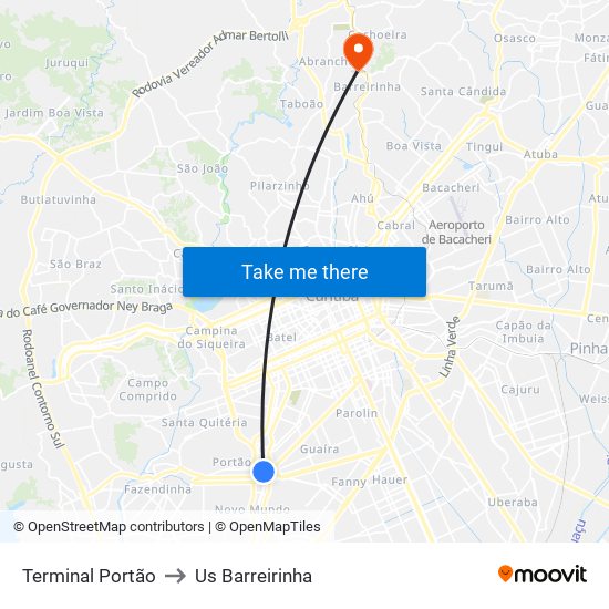 Terminal Portão to Us Barreirinha map