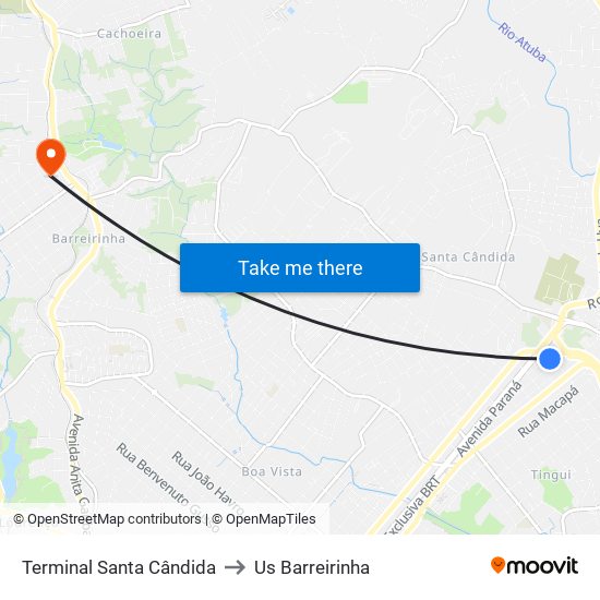 Terminal Santa Cândida to Us Barreirinha map