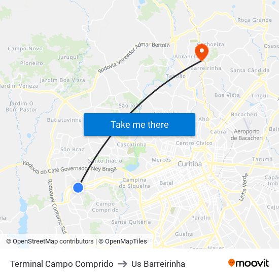 Terminal Campo Comprido to Us Barreirinha map