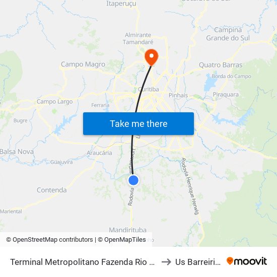 Terminal Metropolitano Fazenda Rio Grande to Us Barreirinha map