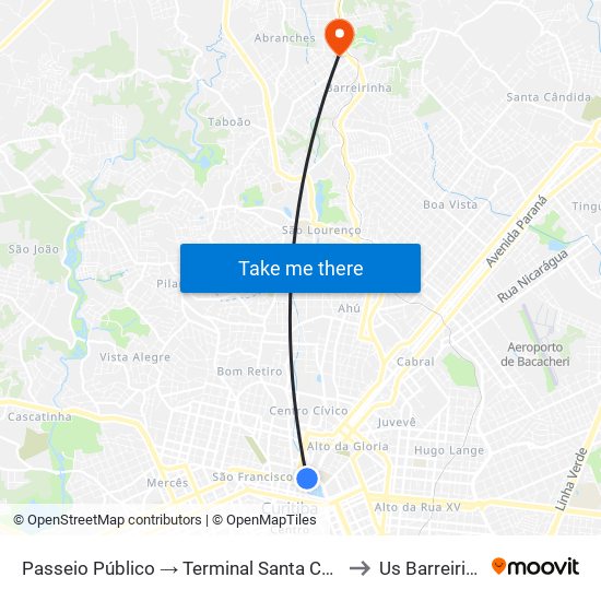 Passeio Público → Terminal Santa Cândida to Us Barreirinha map