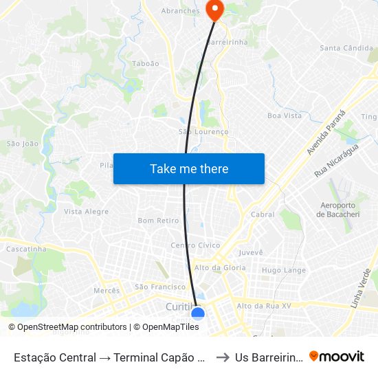 Estação Central → Terminal Capão Raso to Us Barreirinha map