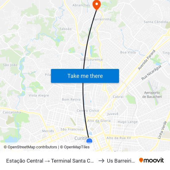 Estação Central → Terminal Santa Cândida to Us Barreirinha map