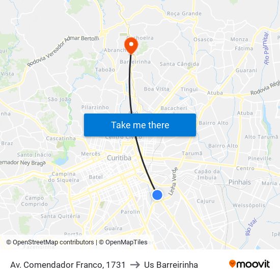 Av. Comendador Franco, 1731 to Us Barreirinha map