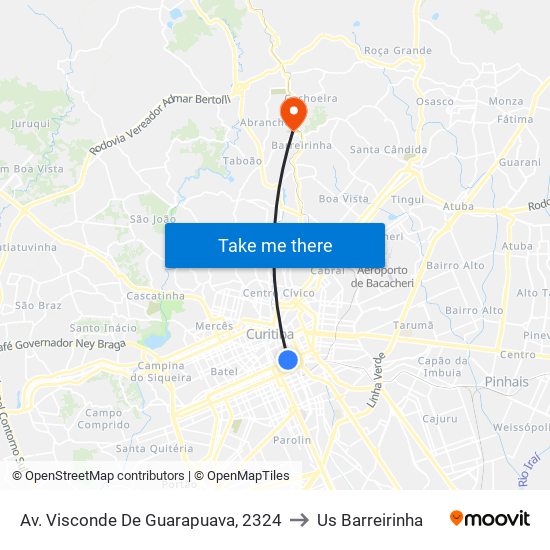 Av. Visconde De Guarapuava, 2324 to Us Barreirinha map