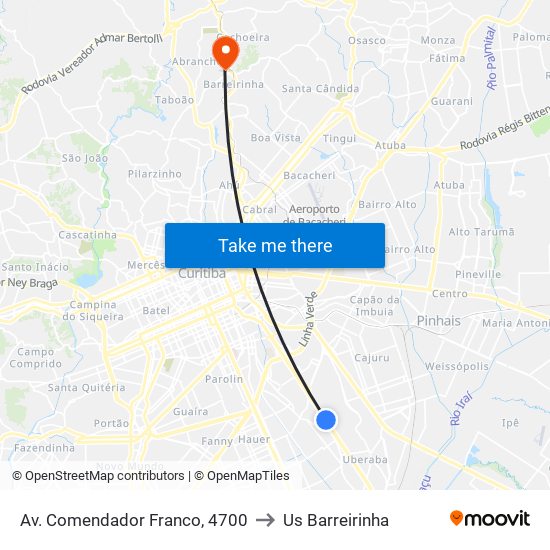 Av. Comendador Franco, 4700 to Us Barreirinha map