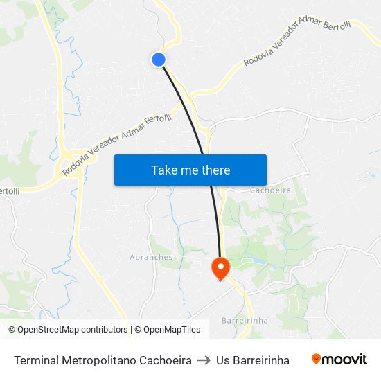 Terminal Metropolitano Cachoeira to Us Barreirinha map