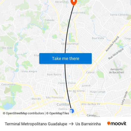 Terminal Metropolitano Guadalupe to Us Barreirinha map