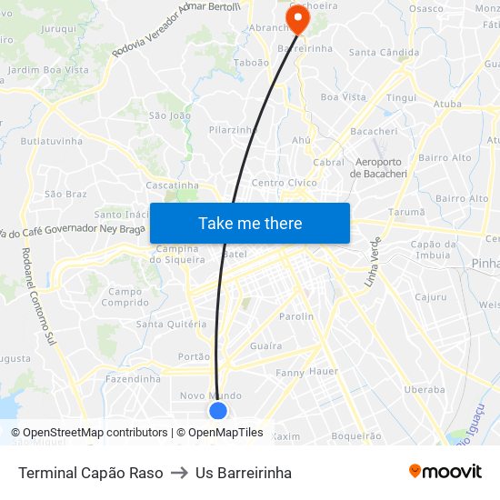 Terminal Capão Raso to Us Barreirinha map