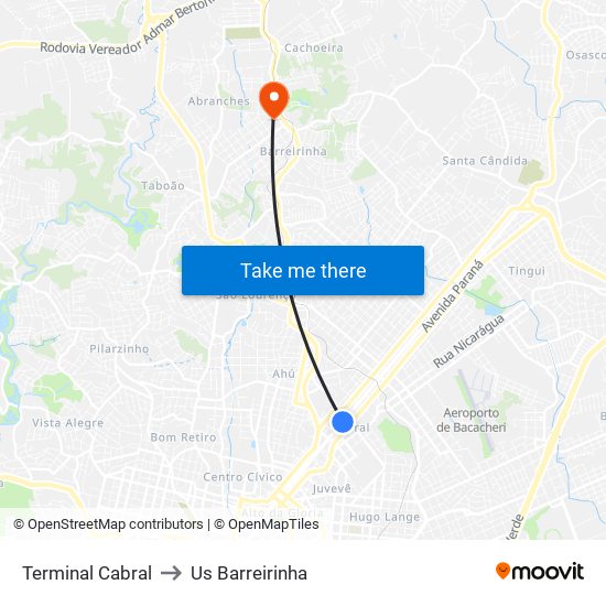 Terminal Cabral to Us Barreirinha map