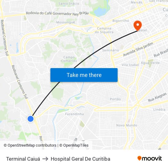 Terminal Caiuá to Hospital Geral De Curitiba map