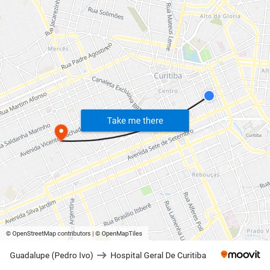 Guadalupe (Pedro Ivo) to Hospital Geral De Curitiba map