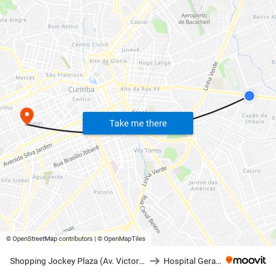 Shopping Jockey Plaza (Av. Victor Ferreira Do Amaral, 2694) to Hospital Geral De Curitiba map