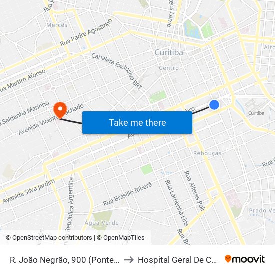 R. João Negrão, 900 (Ponte Preta) to Hospital Geral De Curitiba map