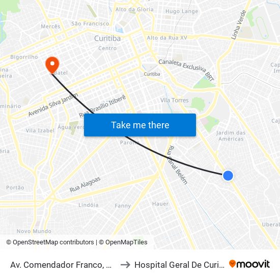 Av. Comendador Franco, 4485 to Hospital Geral De Curitiba map