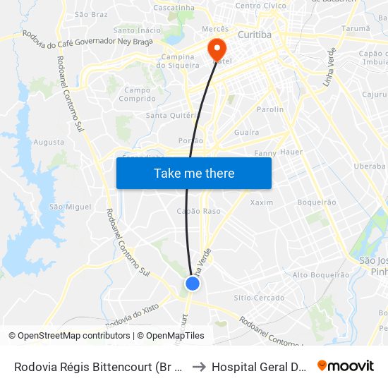 Rodovia Régis Bittencourt (Br 116) - Servopa to Hospital Geral De Curitiba map