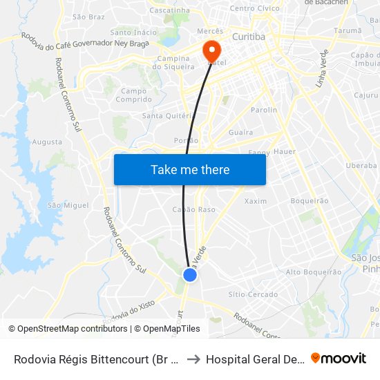 Rodovia Régis Bittencourt (Br 116)  - Ibratec to Hospital Geral De Curitiba map