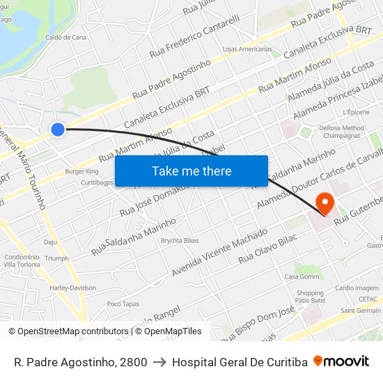 R. Padre Agostinho, 2800 to Hospital Geral De Curitiba map