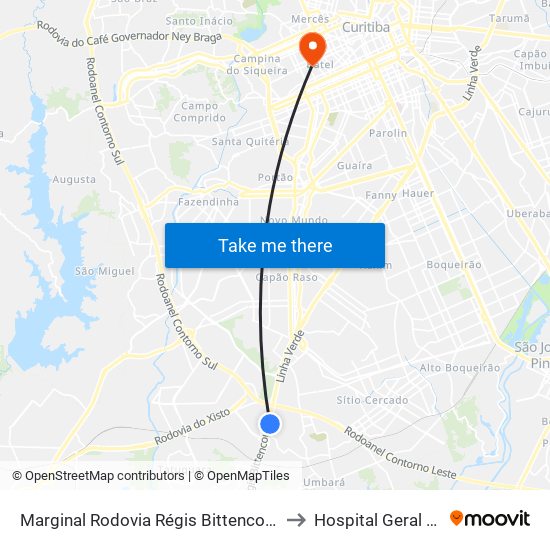 Marginal Rodovia Régis Bittencourt (Br 116) - Ceasa to Hospital Geral De Curitiba map