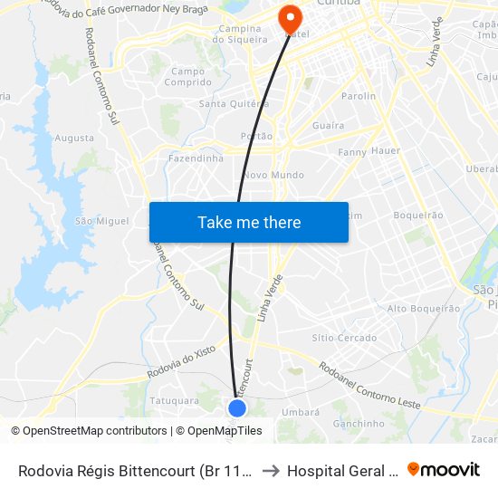 Rodovia Régis Bittencourt (Br 116) - Viaduto Pompéia to Hospital Geral De Curitiba map