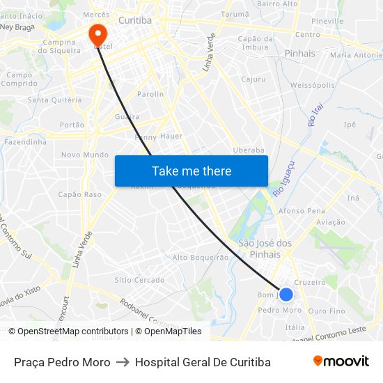 Praça Pedro Moro to Hospital Geral De Curitiba map